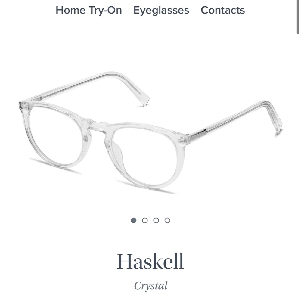 Warby Parker crystal Haskell glasses, clear lenses